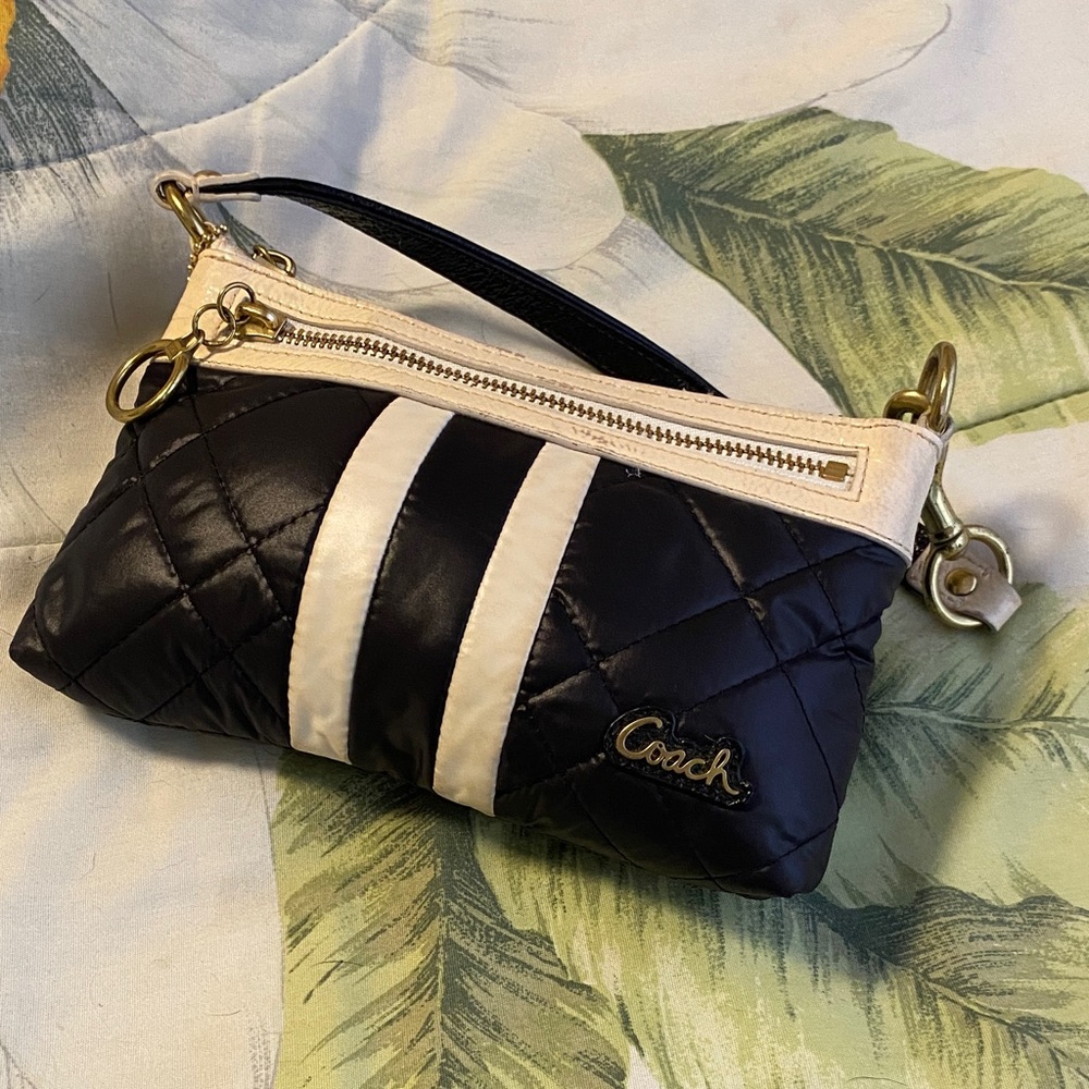Coach “Poppy” Sporty Black and White Quilted Wristlet
